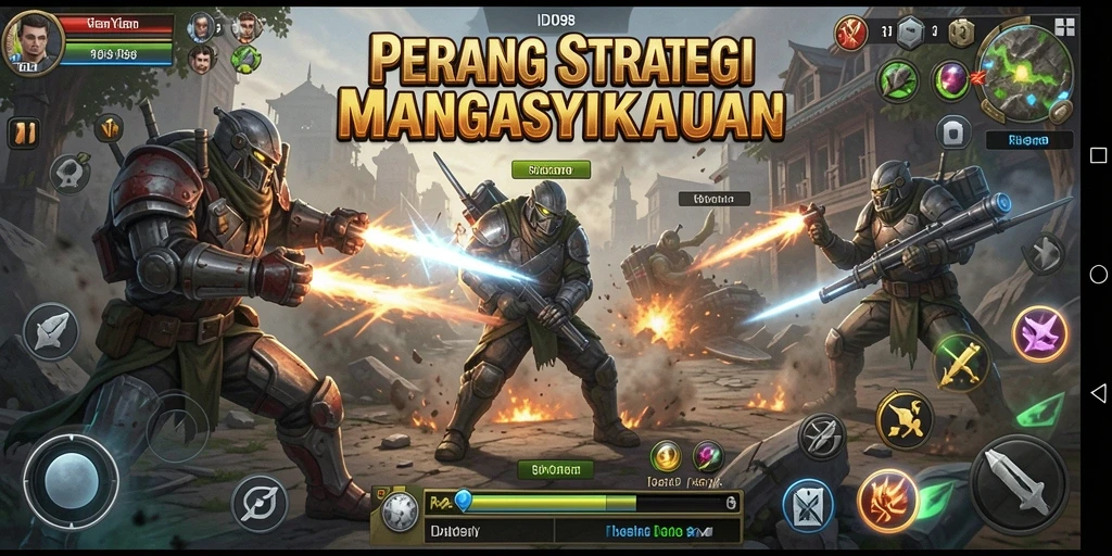 Tangkapan layar utama ID098 menampilkan aksi gameplay strategi yang mendebarkan.