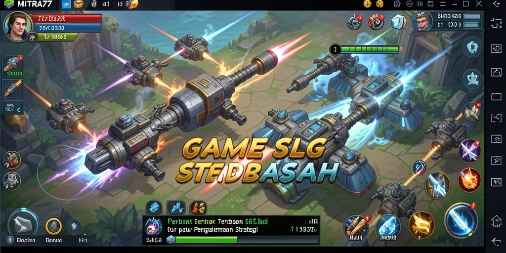 Tangkapan layar gameplay MITRA77 yang menampilkan aksi pertempuran dan pembangunan.